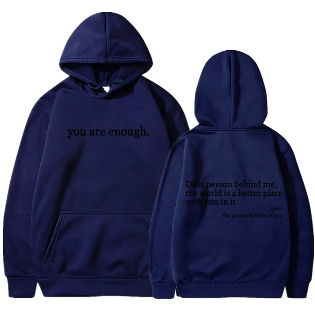 Letter Printing Drawstring Fleece lined Hoodie Navy Blue Black Characters - Shop at LoveMi