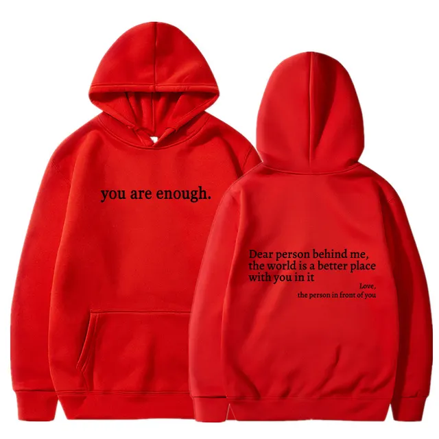 Letter Printing Drawstring Fleece lined Hoodie Red And Black Characters - Shop at LoveMi