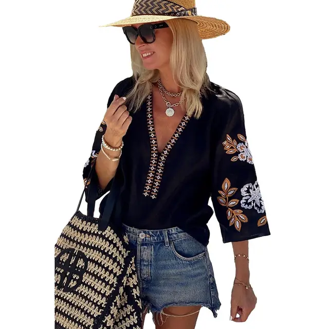 Women's Fashion All match Embroidery Loose Shirt Lc25126810P2 - Shop at LoveMi