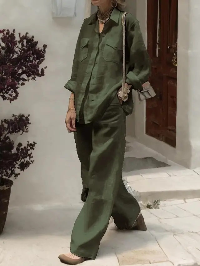 Long Sleeve Shirt Two piece Pants Army Green - Shop at LoveMi