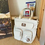 Retro Colour Blocking Large Capacity Shoulder Bag For Soft Girls - White