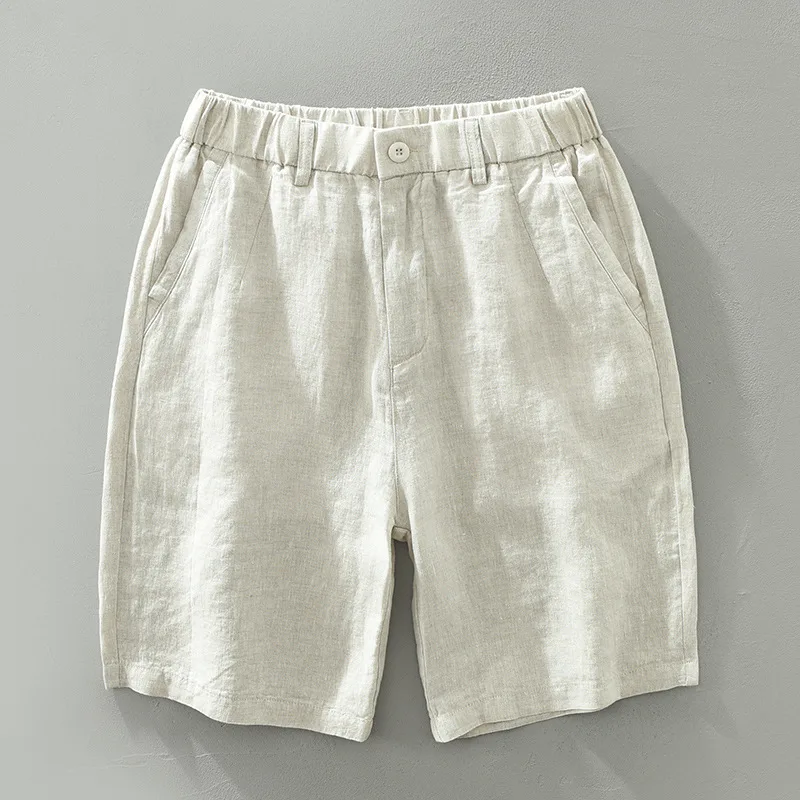 Linen Leisure Men's Loose Breathable Elastic Waist Beach Shorts - Raw Jute Color