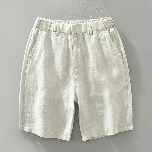 Linen Leisure Men's Loose Breathable Elastic Waist Beach Shorts - Raw Jute Color - View 1