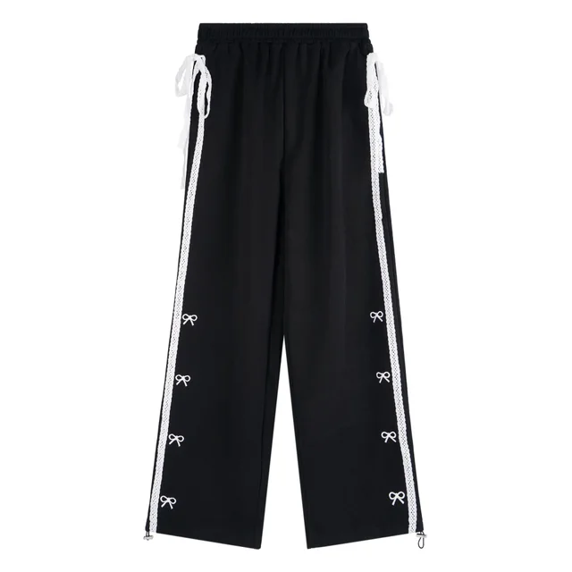 Women's New Real Shot American Vintage Floral Bootcut Casual Trousers Black black with white lace trim - Shop at LoveMi