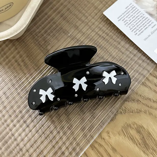 Real Acetic Acid Grip Night Elf Rhinestone Butterfly French Diamond Shark Clip Black Bow - Shop at LoveMi