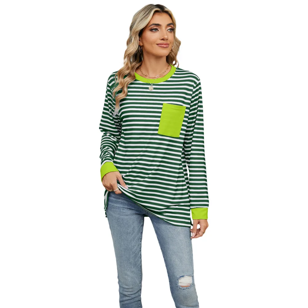 Women's Round Neck Pocket Split Upper Clothes Long Sleeves T shirt White - Shop at LoveMi