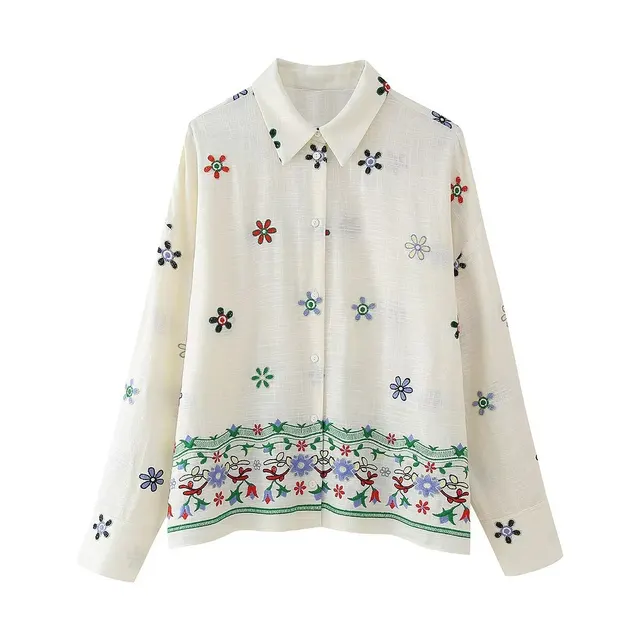 Flower Embroidered Shirt Straight leg Pants Suit Shirt - Shop at LoveMi