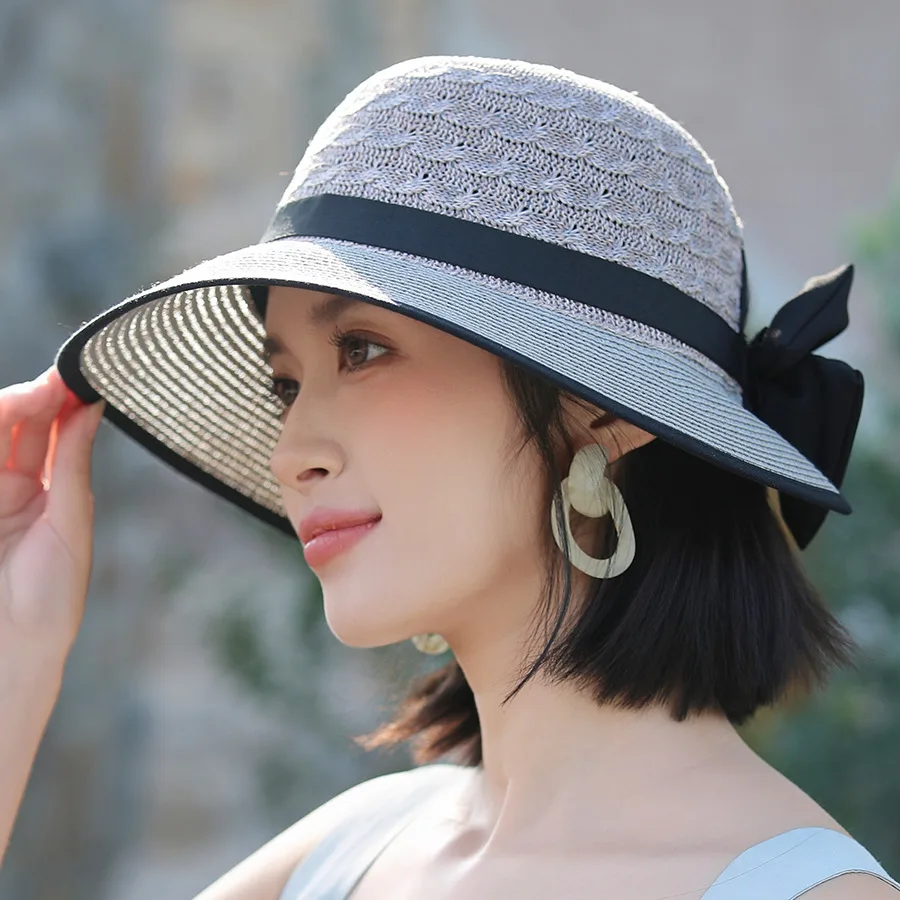 Japanese Elegant Sun Hat Ribbon Bow Gray - Shop at LoveMi