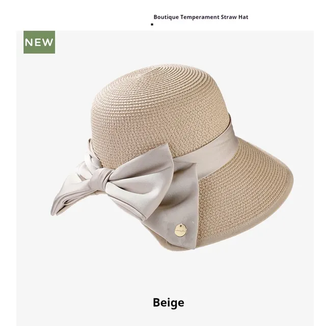 Elegant Straw Hat Summer New Big Brim Sun proof Sun Protection UV Protection Beige - Shop at LoveMi