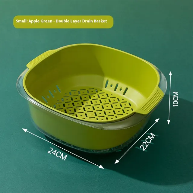 Double layer Drain Basket PET Fruit Basket Washing Basin Thickened Dark Green Small Size - Shop at LoveMi