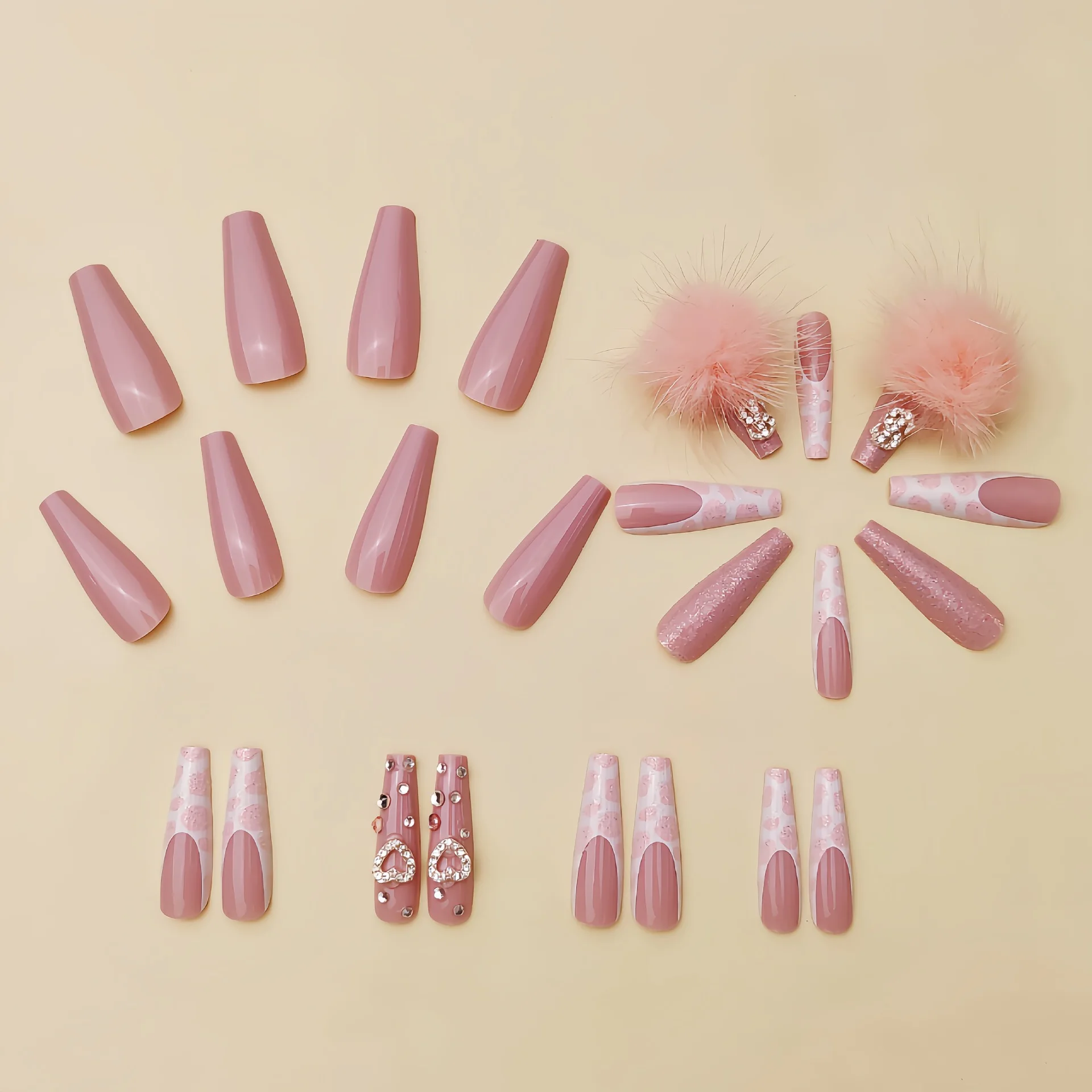 Cotton Candy Ball Diamond Wear Ballet Armor Gentle Girl Fake Nails - D020 Fur Ball Rhinestone