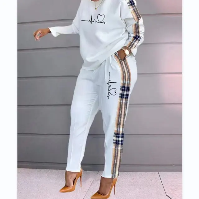 Women's Printed Long Sleeve Plus Size Loose fitting Women's Casual Two piece Suit Electrocardiogram - Shop at LoveMi