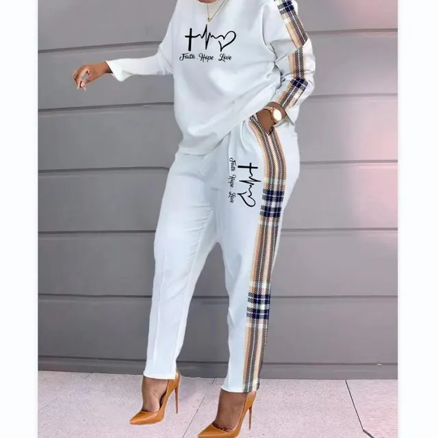 Women's Printed Long Sleeve Plus Size Loose fitting Women's Casual Two piece Suit English Ecg - Shop at LoveMi
