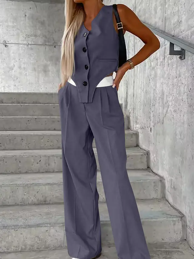 Women's Vest And Pants Fashionable Casual Suit Dark Gray - Shop at LoveMi