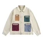 Punk Design Contrast Color Multi-pocket Baggy Coat - Apricot