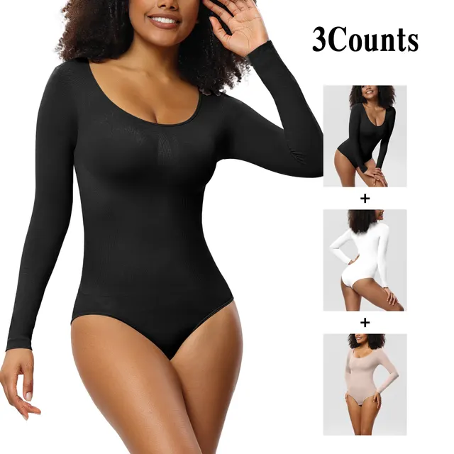Jumpsuit Women's Bottoming Shirt Long Sleeve Corset One piece Corset Black And White Skin 3Pcs Set - Shop at LoveMi