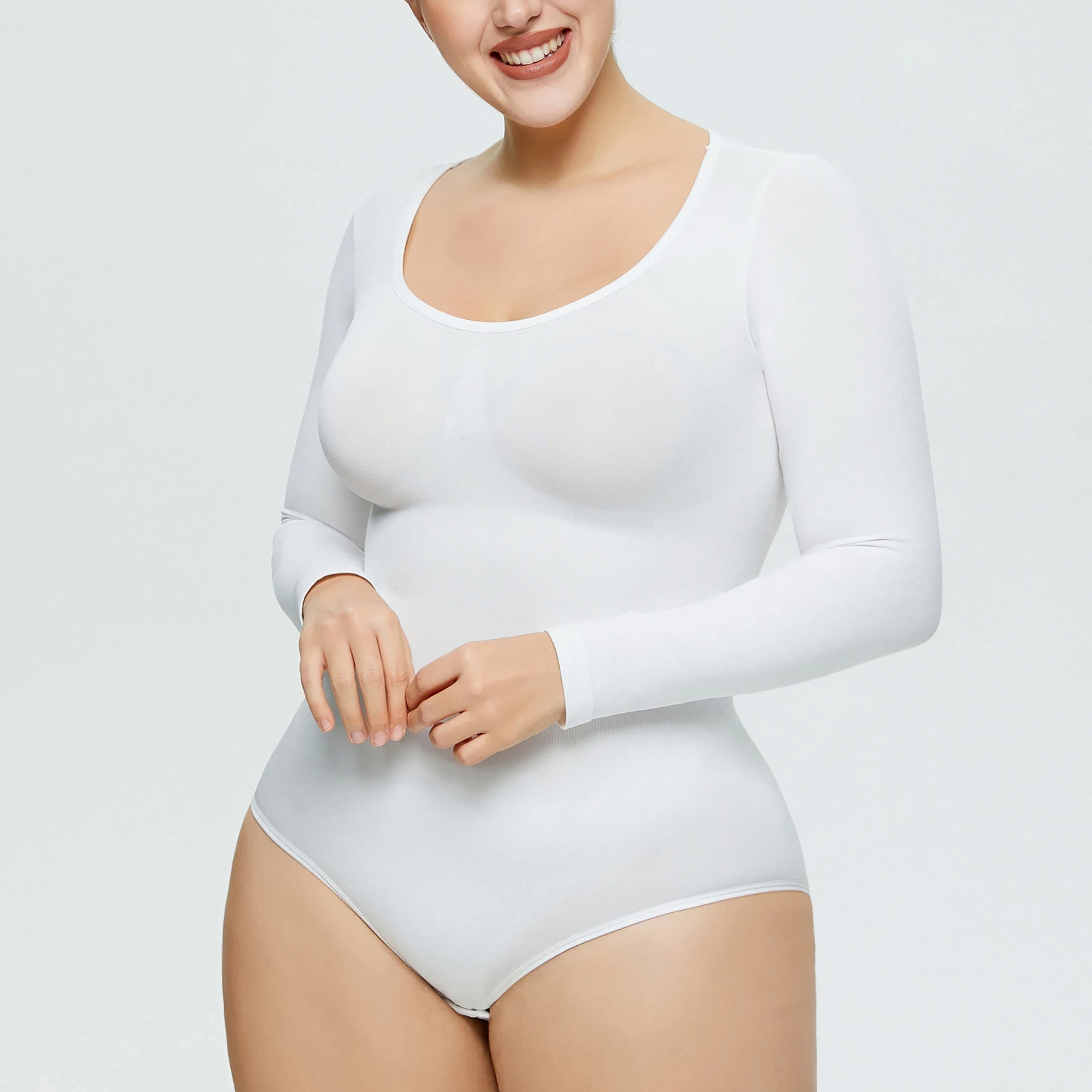 Jumpsuit Women's Bottoming Shirt Long Sleeve Corset One-piece Corset - White