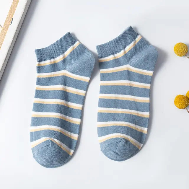 Cute Student Socks Plaid Sweet Blue Boat Socks Cotton College Blue Stripes - Shop at LoveMi