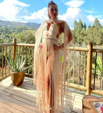 Women's Hand woven Tassel Dress Creative Beach Travel Sexy Split Chest Wrap White - Shop at LoveMi