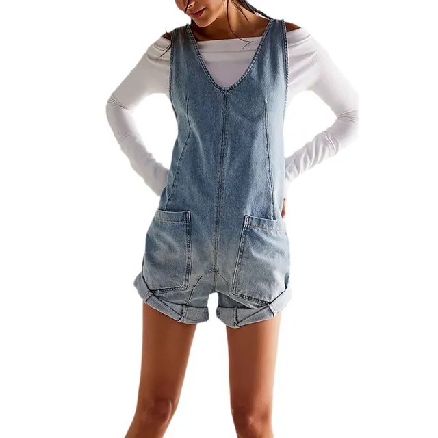 Pocket Sling Adjustable Strap Wash Cowboy Siamese Shorts Light Blue - Shop at LoveMi