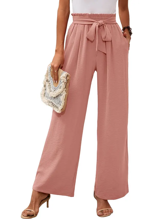 Knotted Commuter Wide Leg Pants Casual Pink - Shop at LoveMi