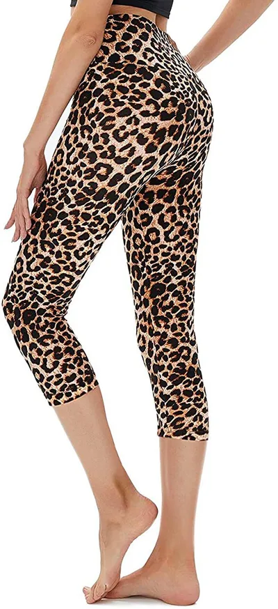 Slimming Cropped Pants High Waist Print Leggings Leopard Print - Shop at LoveMi