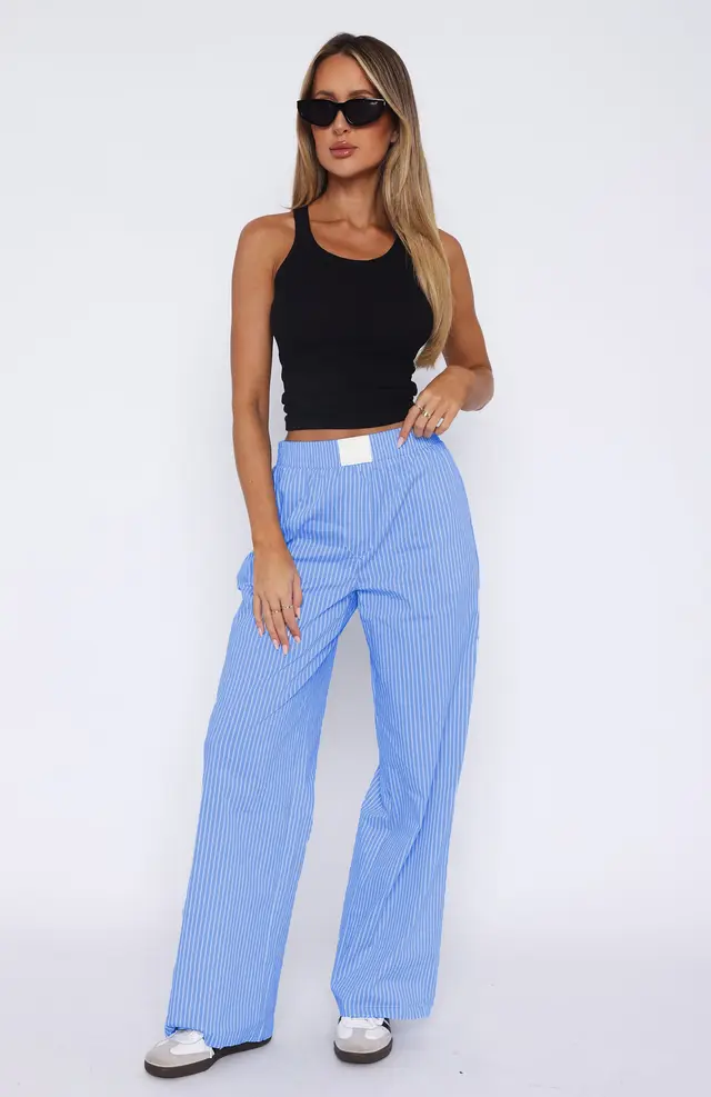 Women's Simple Striped Trousers Temperament Commute Blue - Shop at LoveMi
