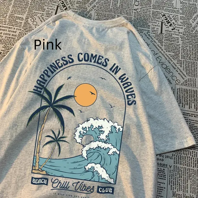 Women's Summer Surfing Coconut Print Short Sleeve - Pink