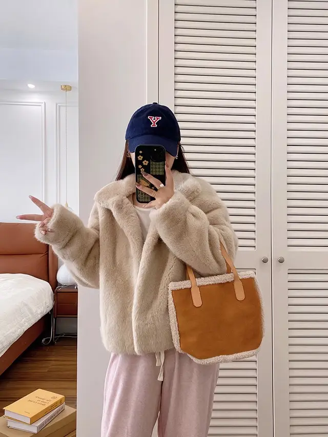 Short Artificial Mink Hair Fur Coat For Women Tribute Rice Colors - Shop at LoveMi