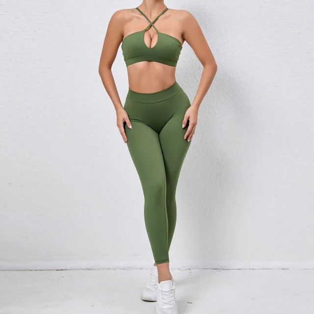 Women's Fashion Cross Sports Body hugging Suit Army Green - Shop at LoveMi