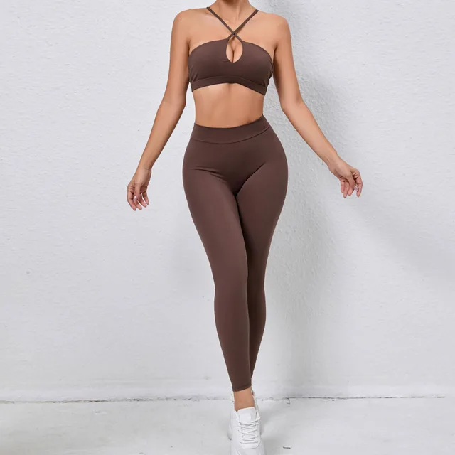 Women's Fashion Cross Sports Body hugging Suit Brown - Shop at LoveMi