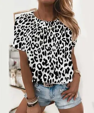Fashion Leopard Print Casual Short Sleeve - 3E5Z5Jj