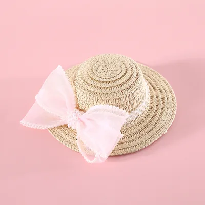 Pet Cat Lady Straw Hat Pearl Bow Woven Pink Pearl Bow Hat - Shop at LoveMi