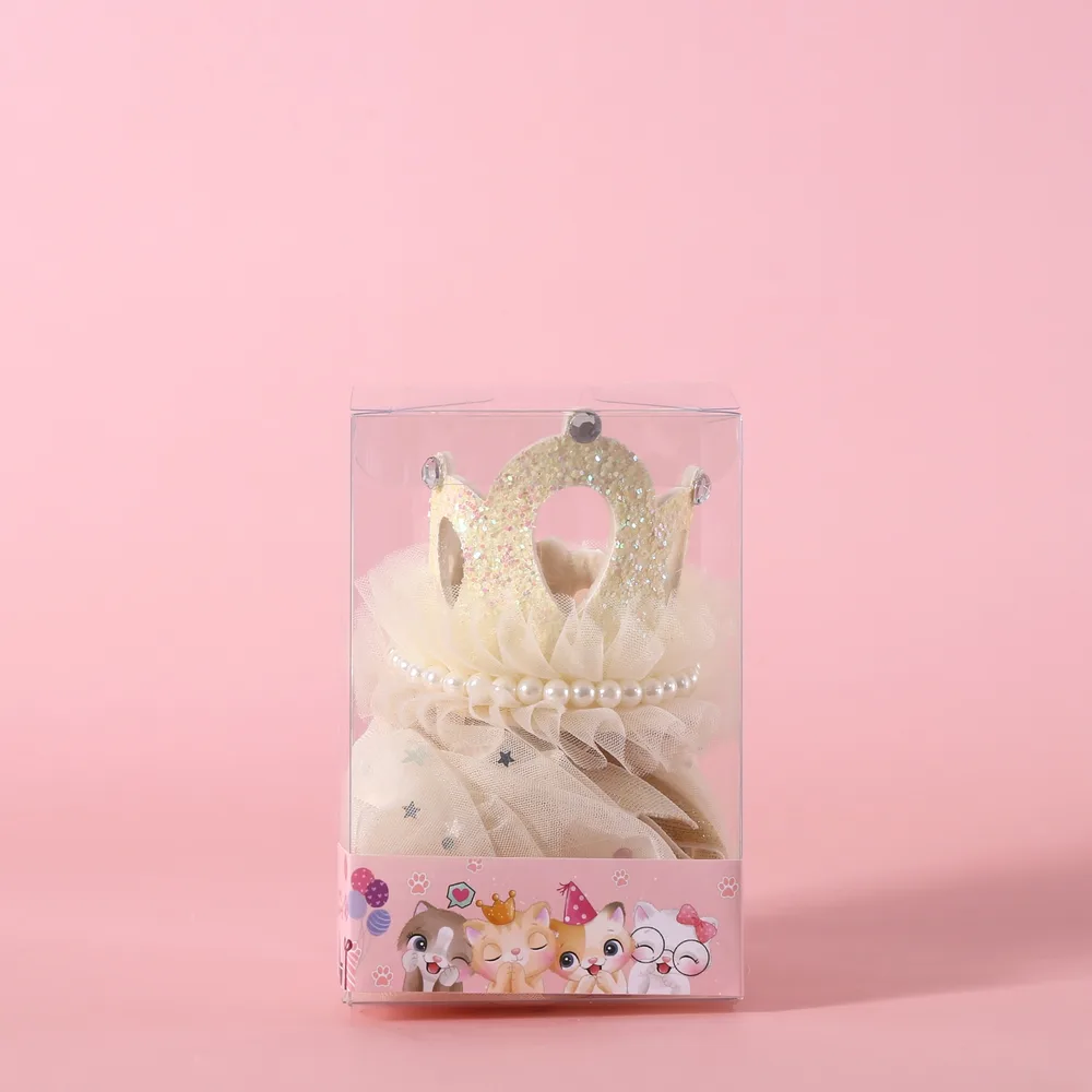 Pet Wedding Princess Crown Headdress Cat - Beige Crown Veil