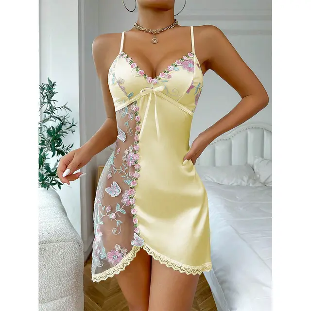 Sexy Lace Lingerie T back Two piece Set Yellow - Shop at LoveMi