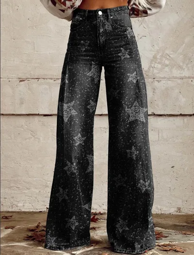 Wide legged Pants Thermal Transfer Bell bottom Pants Simulation Denim Trousers Mr1123 S - Shop at LoveMi