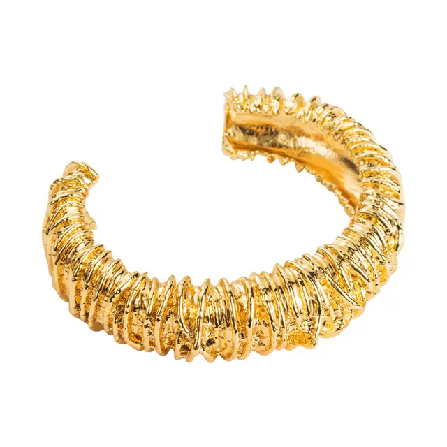 Heavy Industry Texture Line Weaving Open ended Bracelet Gold - Shop at LoveMi