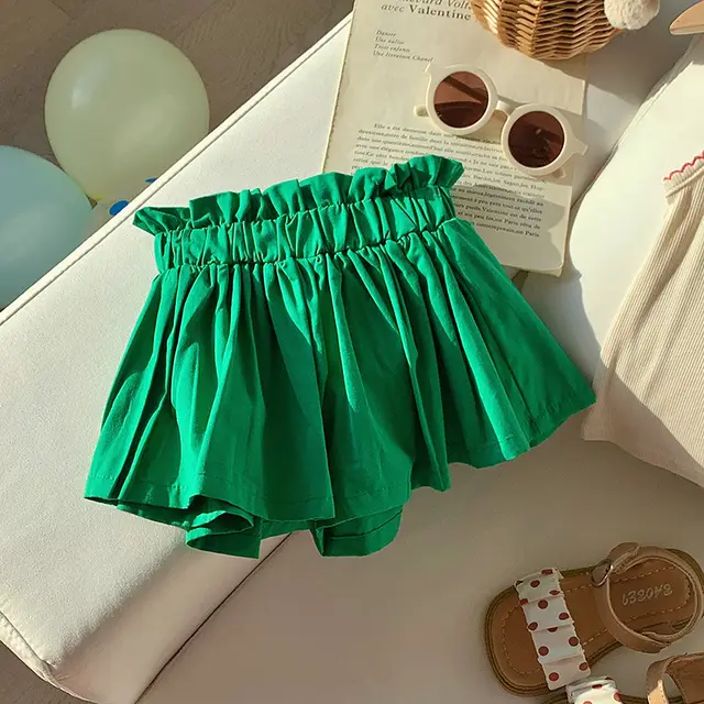 Bud Shaped Waist Cotton Women's Shorts Multi color Woven Emerald Green - Shop at LoveMi