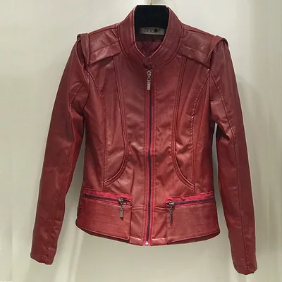 New Spring And Autumn Korean Style Motorcycle Stand up Collar Slim Fit Slimming Leather Coat Red - Shop at LoveMi