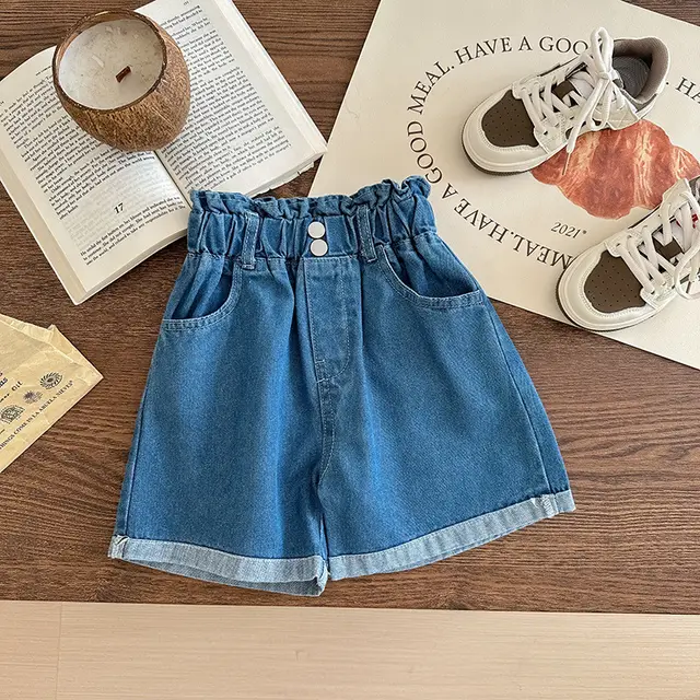 Girls' Jeans Bud Shaped Waist Shorts Dark Blue - Shop at LoveMi