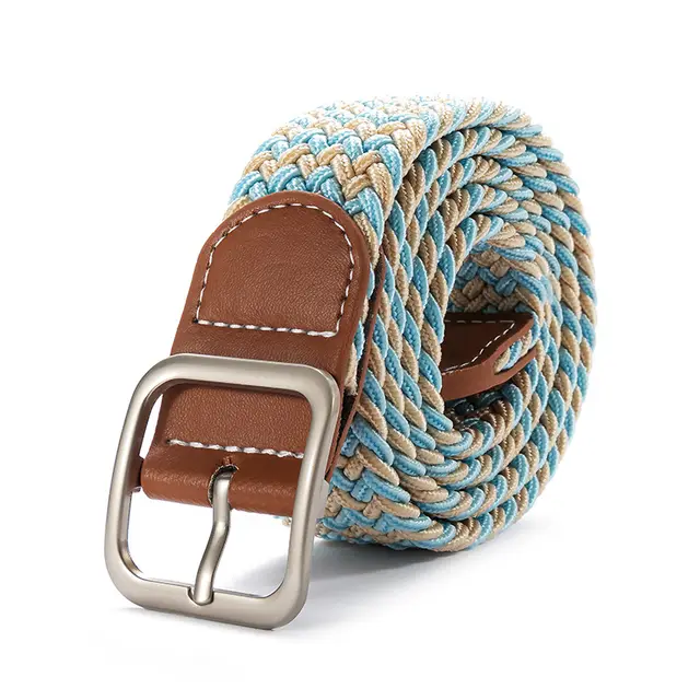 Fashion Square Buckle Women's Canvas Belt Beige Blue - Shop at LoveMi