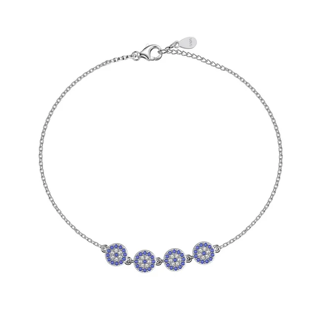 Silver S925 White Blue Round Zirconium Inlaid Round Pendant Minority Fashion Simple Design Bracelet Dy150282 S W Ba - Shop at LoveMi
