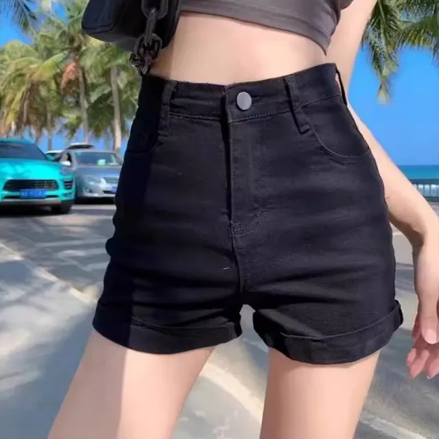 Women's Small Summer Elastic Outerwear Ultra Short Hot Pants Skinny Sheath Tide Black - Shop at LoveMi