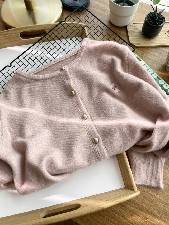 Idle Style Knitted Cardigan Japanese style Retro College Style Cropped Sweater Coat Cherry Pink - Shop at LoveMi