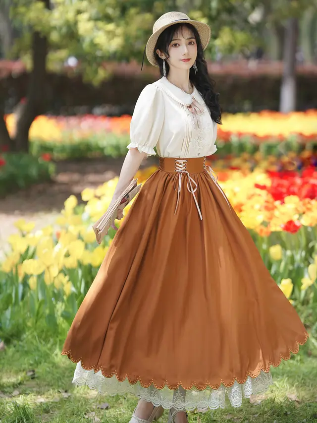 Retro College Peter Pan Collar Short Sleeve Embroidery Bud Suit Brown Suit With Bow Tie - Shop at LoveMi