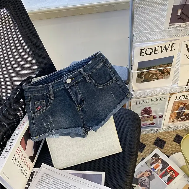 Low Waist Curling Washed Denim Super Short Shorts Blue - Shop at LoveMi