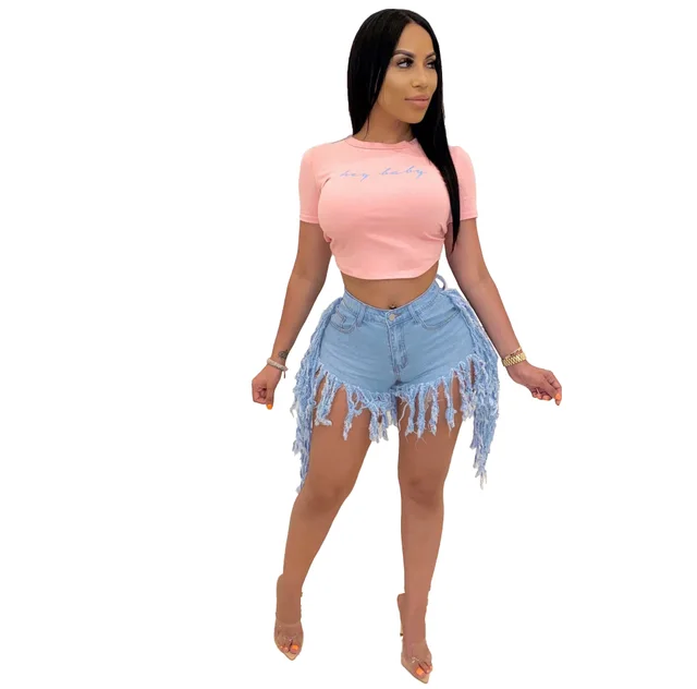 Special High Waist Worn out Fringed Retro Denim Shorts Light Blue - Shop at LoveMi