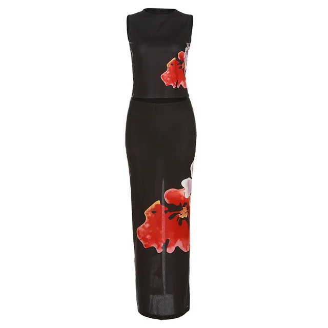 Women's Fashion Sleeveless Printed T shirt Slim Fit Suit Black - Shop at LoveMi