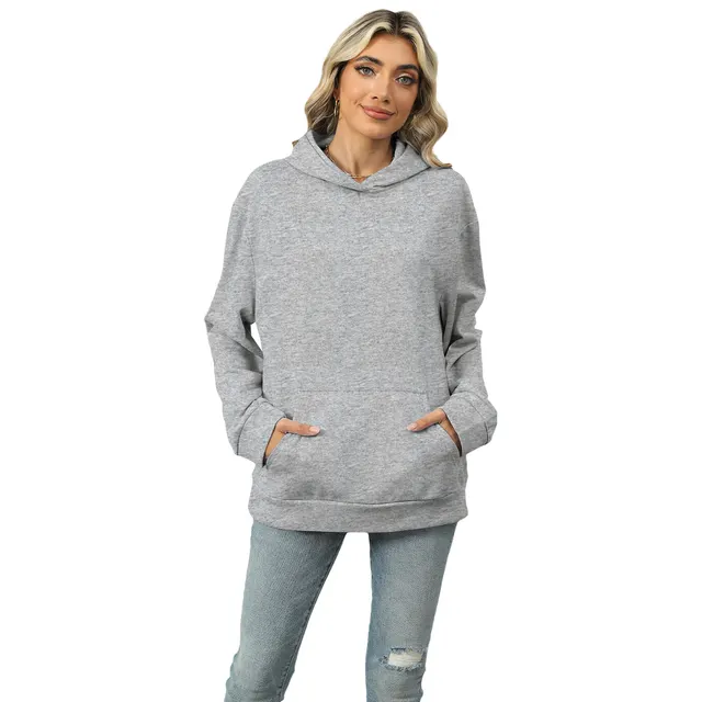 Casual Hooded Pocket Sweatshirt Women Light Gray - Shop at LoveMi