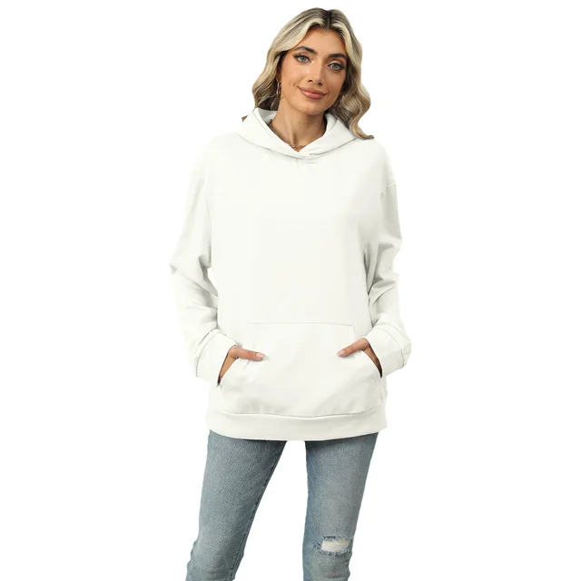 Casual Hooded Pocket Sweatshirt Women White - Shop at LoveMi